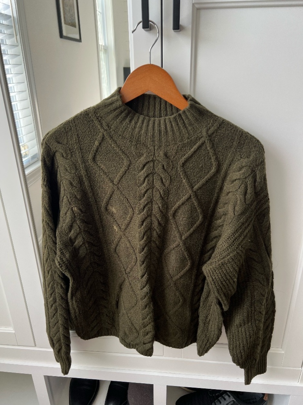 Old Navy Olive Green Cable Knit Mock Neck Pullover Sweater M